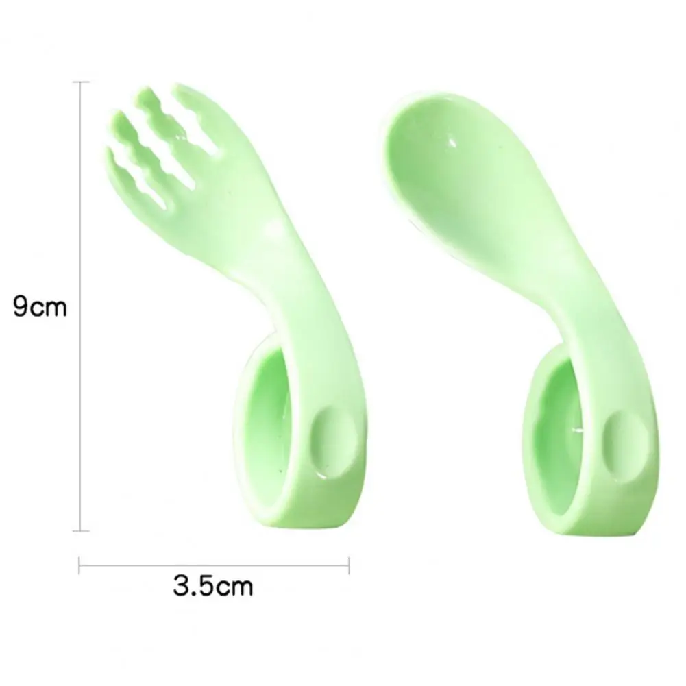 Baby Spoon Learn Eat Elbow Short Handle Fork Spoon Set Child Baby Training Complementary Food Tableware Crooked Spoon For 0-1Y images - 6