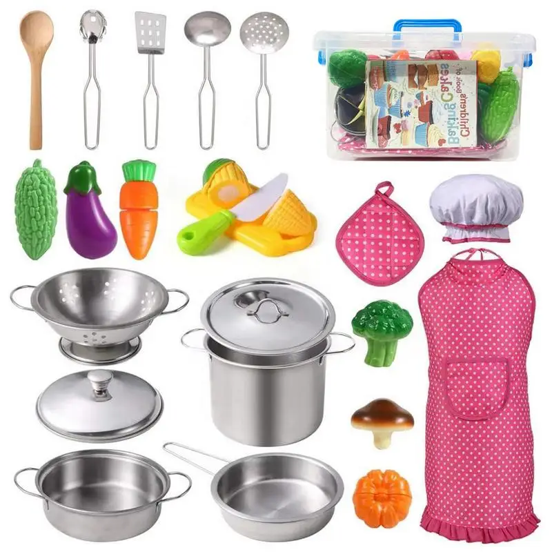 

24 Pieces Kitchen Pretend Play Cooking Toys Includes Pots And Pans Set Chef Hat Utensils Cooking Toys Learning Gifts For Kids