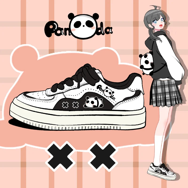 

Amy and Michael Cute Anime Panda Shoes Lovely Girls Students Casual Sports Sneakers Women Tennis Female Skate Board Shoes