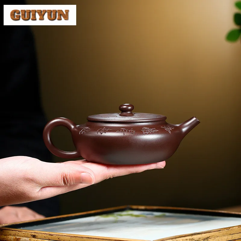 Чайники из исинской фиолетовой глины 180 мл плоский чайник ручной работы сырая