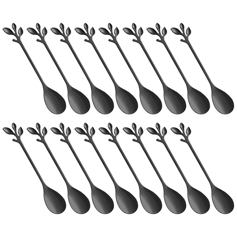 

Coffee Spoons Set Espresso Spoons For Dessert Tea Stainless Steel Stirring & Mixing Spoon- Leaf Spoons Set Of 16 Black