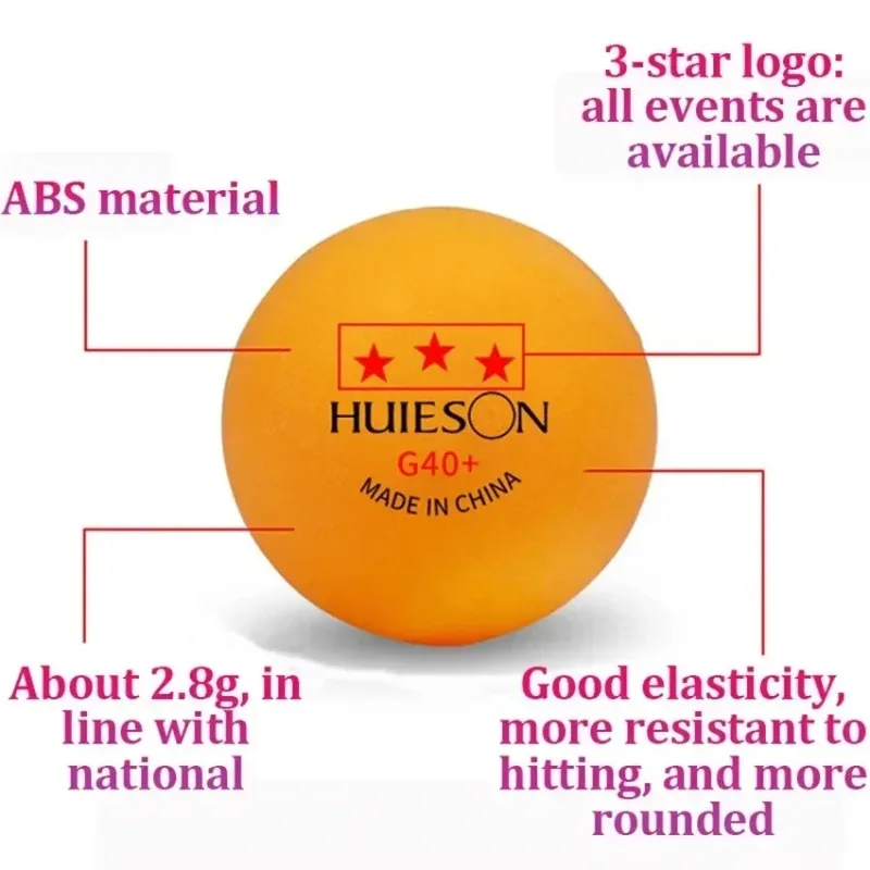 Фото Мячи для настольного тенниса Huieson 3 Star G40+ из ABS и новых материалов, прочные, профессиональные, для соревнований и тренировок, мульти-мячи. №2