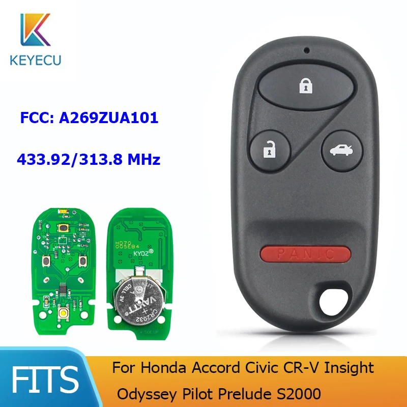 KEYECU-mando a distancia para coche, mando a distancia para Honda Accord Civic CR-V Insight Odyssey Pilot Prelude S2000 FCC: A269ZUA101, 314/434 Mhz