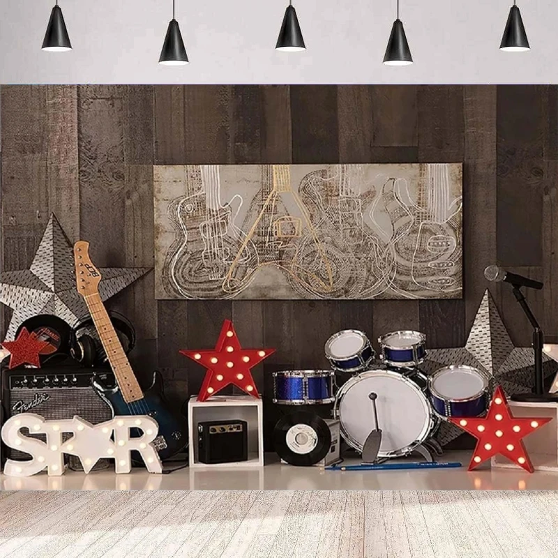 Фон для фотосъемки рок-н-ролл на день рождения с изображением рок-звезд гитары
