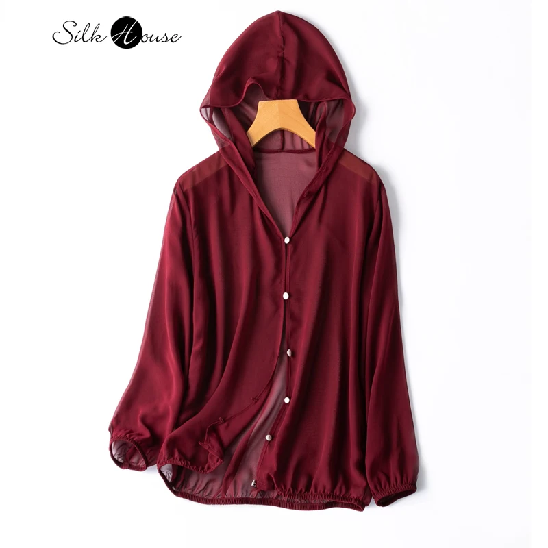 

Sunscreen Essential Silk Georgette Thin Breathable Hooded Long Sleeved Loose Cardigan Semi Perspective Women's Fashion New Style