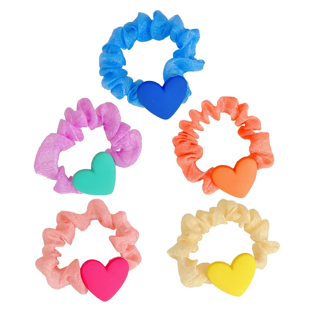 

5pcs Lovely Heart Hair Scrunchies Girls Hair Tie Bands Ponytail Holder Accessories
