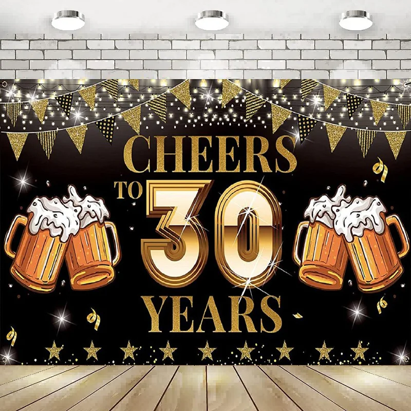 

Cheers Photography Backdrop Happy 30th Birthday Decorations Background Banner Poster Decoration Party Balloon Gift Lover