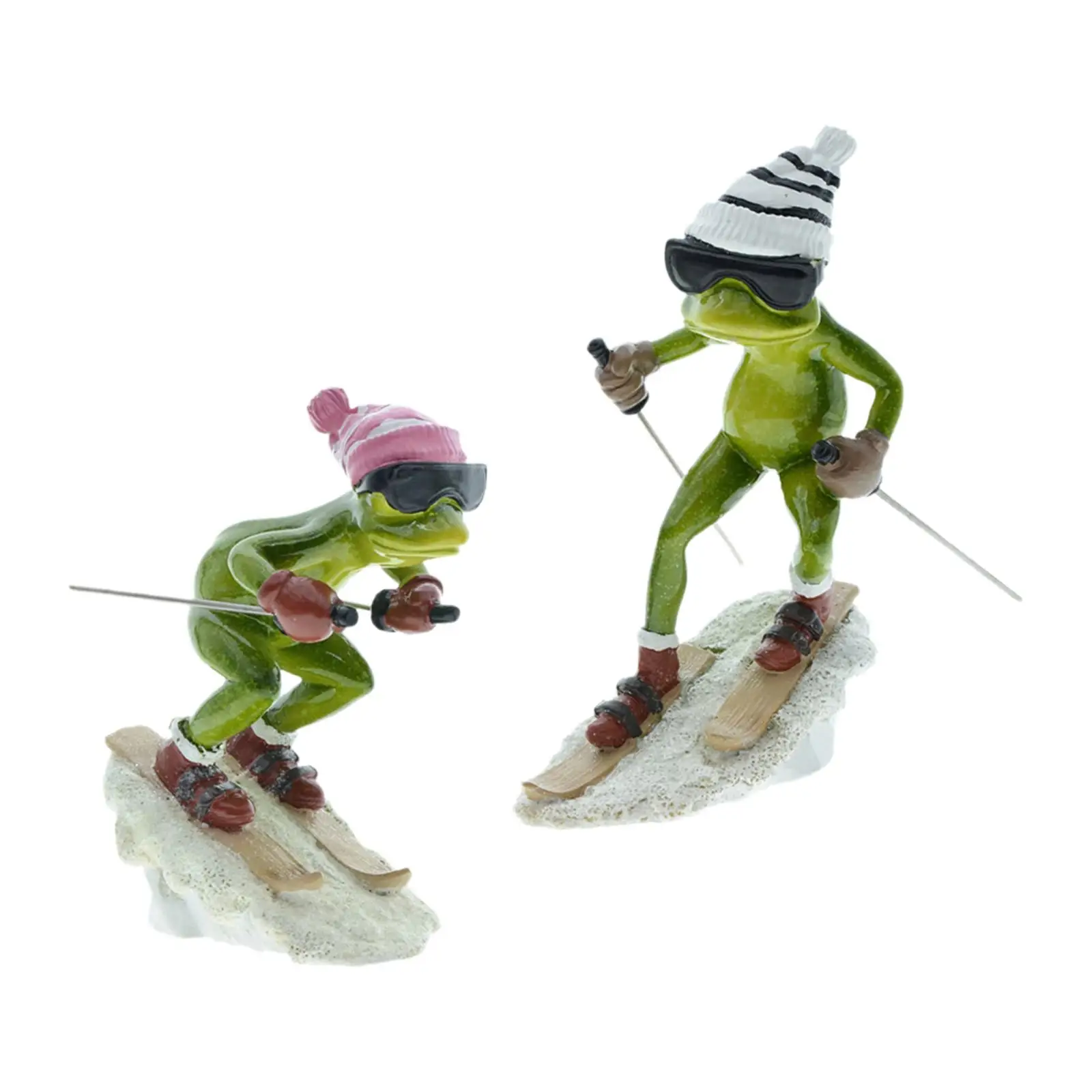 

Couple Frog Statue Ornament Funny Resin Frog Sculptures Skiing Frog Figurines for Desk Garden Bookshelf Decoration