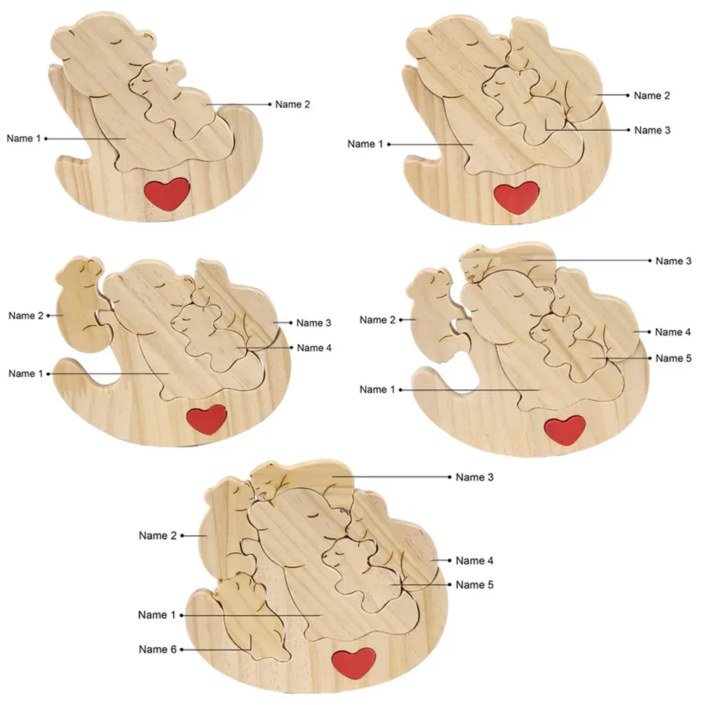 2024 персонализированная деревянная головоломка с медведем любви семейная