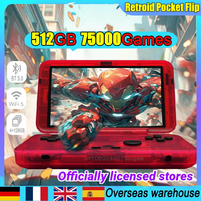 

Retroid Pocket Flip 4.7 inch Game Console Wifi Retro Player Android 11 Handhelds 4G+128GB T618 HDMI HD 512G 75000 Game PS2 PSP