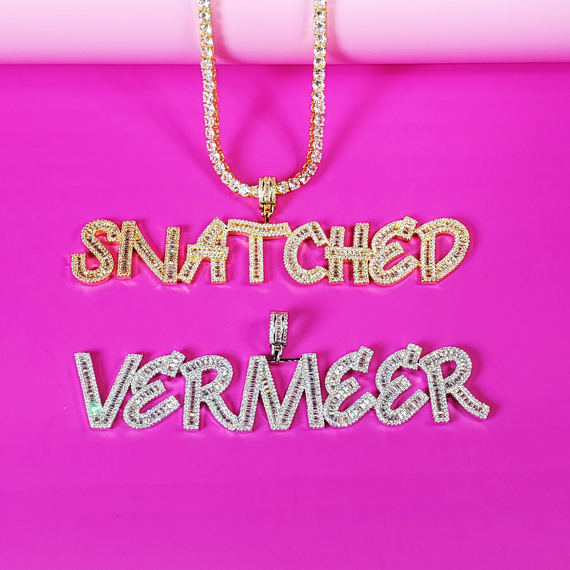 CUSTOM Icy Baguette CZ Diamond Letters Tennis Chain Personalised Nameplate Necklace Name Choker Sparkling Prom Party Accessories