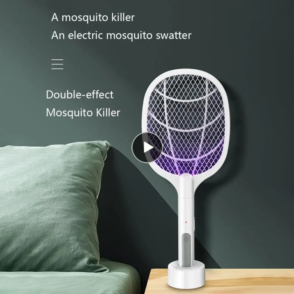 

Bug Zappers With Base Holder Portable Electric Insect Racket 3000v Handheld Electric Mosquito Killer Mosquito Swatter 2 In 1