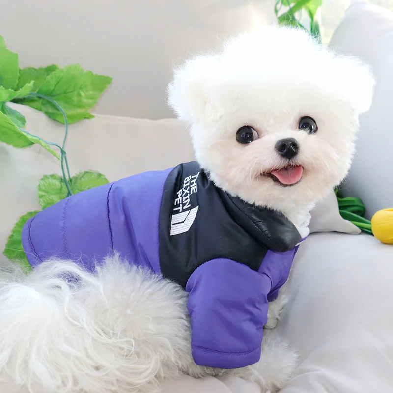 Popular Purple Dog Clothes Pet Winter Cotton Clothes Teddy Warm Coat Than Bear Thick Buttoned Shirt Clothes for Both Feet