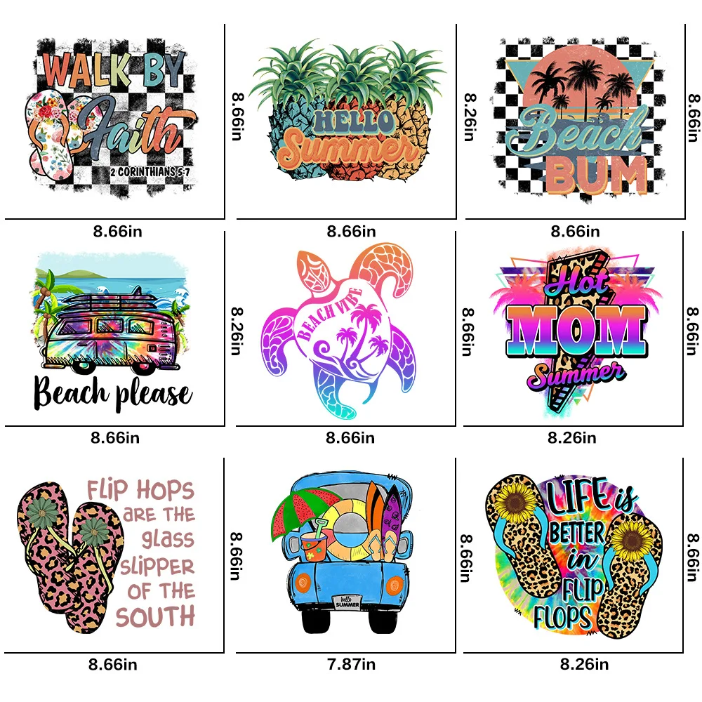 Пляжные тапочки праздничные термонаклейки DTF переводные наклейки для одежды