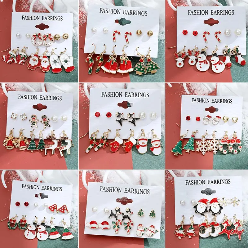 

Christmas Earring Set 6pair/Set Drop Oil Santa Claus Stud Earrings for Women Girls 2022 New Years Day Jewelry Accessories Gifts