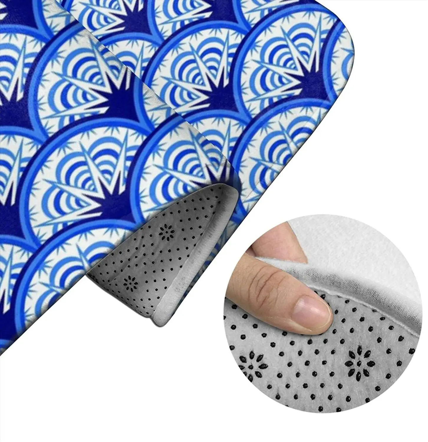 

Blue Art Deco Fan Bathroom Mat Sets 3 Piece Set Rugs Memory Foam Mat Set Toilet Seat Cover Bath Mat lid Cover