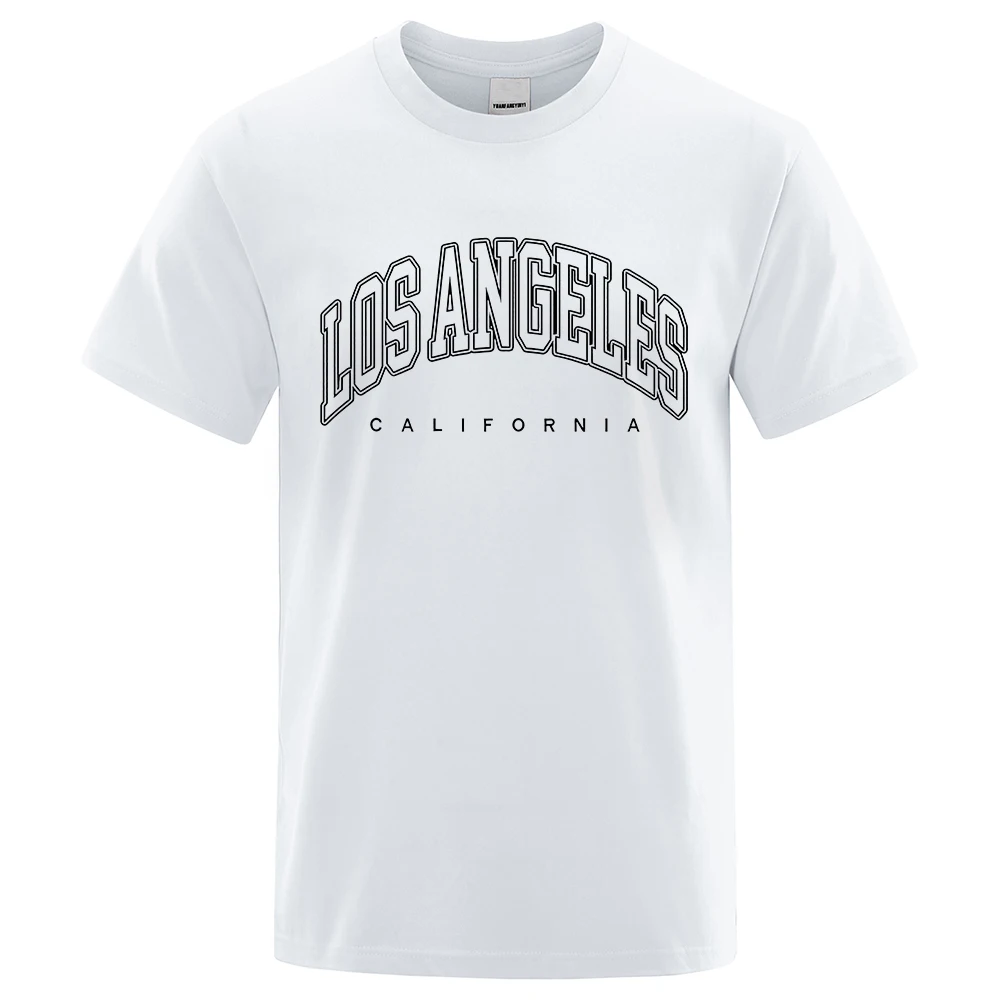

Los Angeles, United States Double Outline Mens Tshirts Summer Oversize Loose Tops Breathable Cotton Tee Clothes Street T Shirt