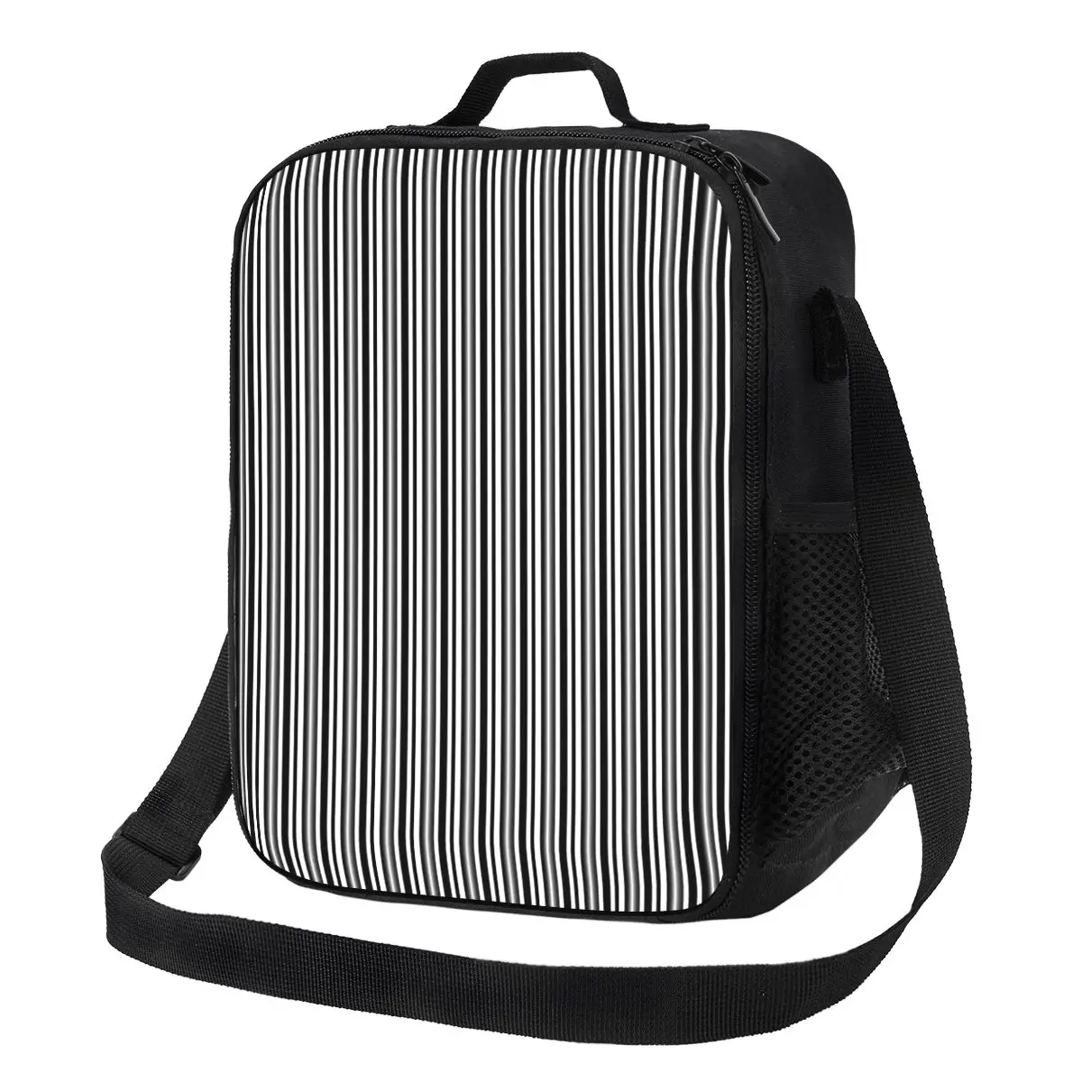 

Striped Pattern Lunch Bag Black And White Art Cute Lunch Box For Child School Portable Cooler Bag Designer Thermal Tote Handbags