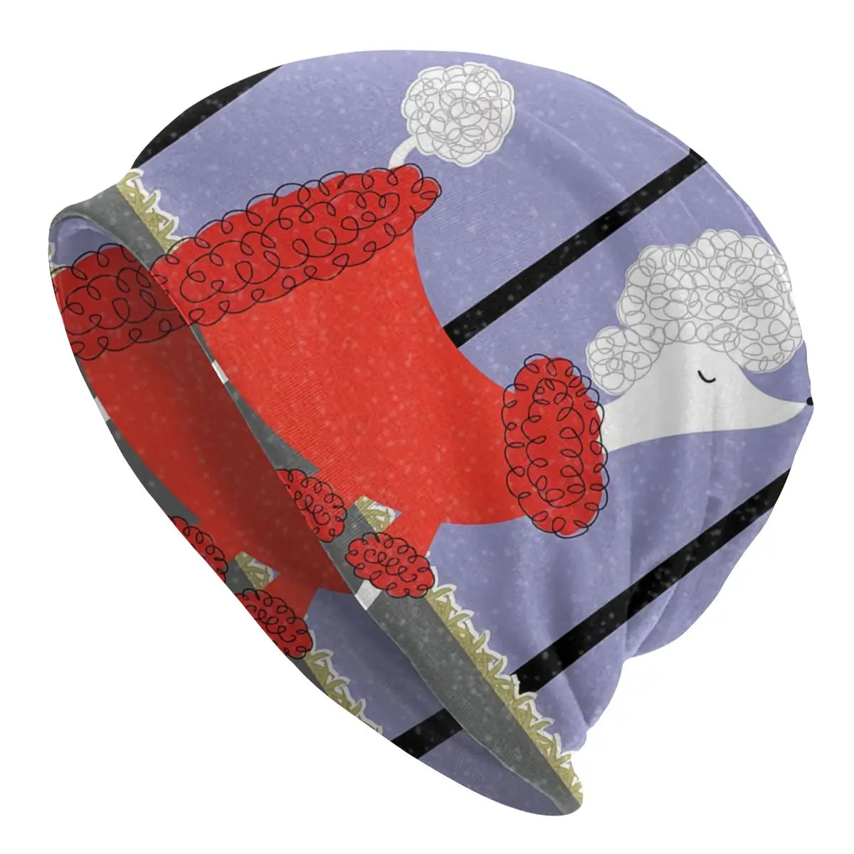 

Mid Century White Poodle Winter Scene Walking Beanie Bonnet Knitting Hats Unisex Pet Dog Lovers Winter Warm Skullies Beanies Cap