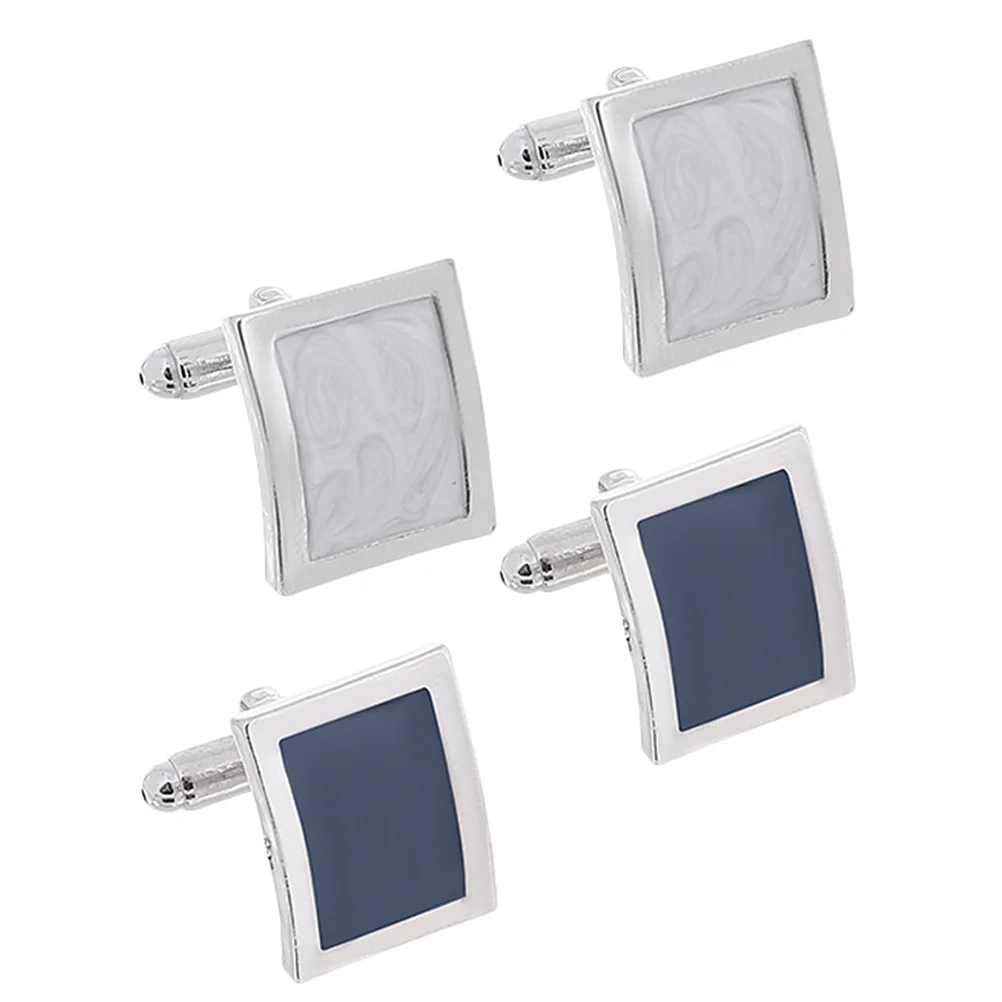 

2 Pairs Cufflinks for Men Silver Blue Tone Cufflinks Classic Shirt Suit Cufflinks for Men