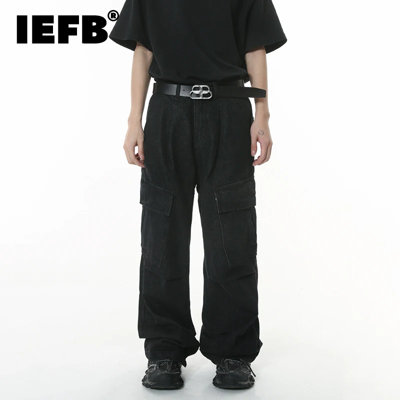 

Брюки-карго IEFB мужские с широкими штанинами, Модные свободные однотонные повседневные мешковатые штаны, уличная одежда, 9C2207