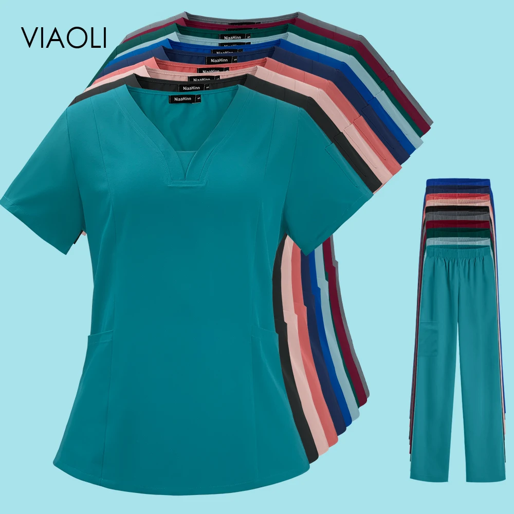 

Pharmacist Dentist Veterinary Nurse New Suit Fashion Slim Beauty Scrub Clothes Spa Nurse Women Work Medical Suit Unisex Uniform