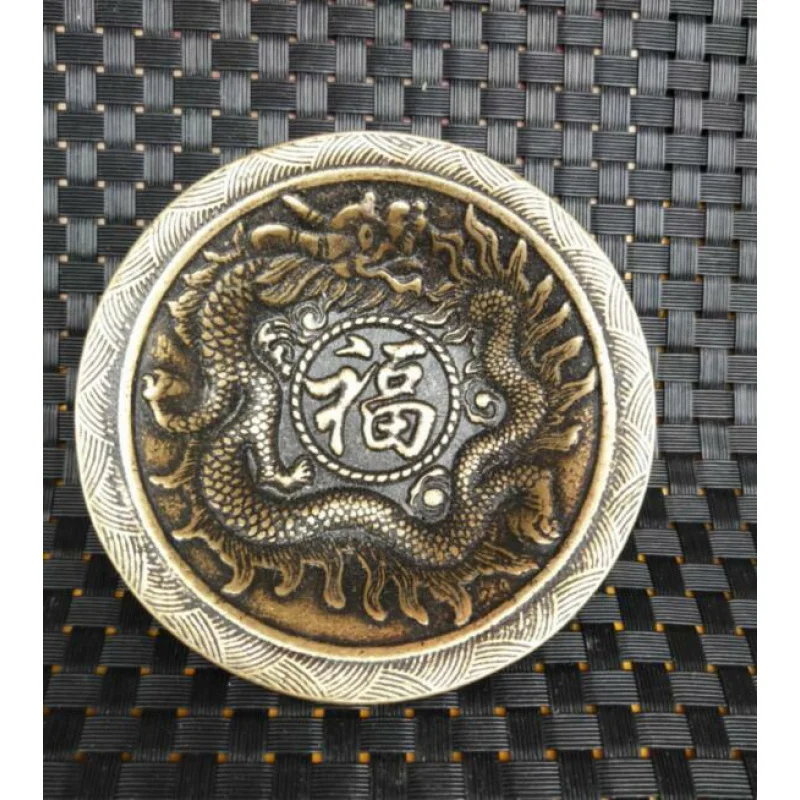 

Chinese Old Brass Two Dragons Magic Pearl Bowl Craft Statue yrr