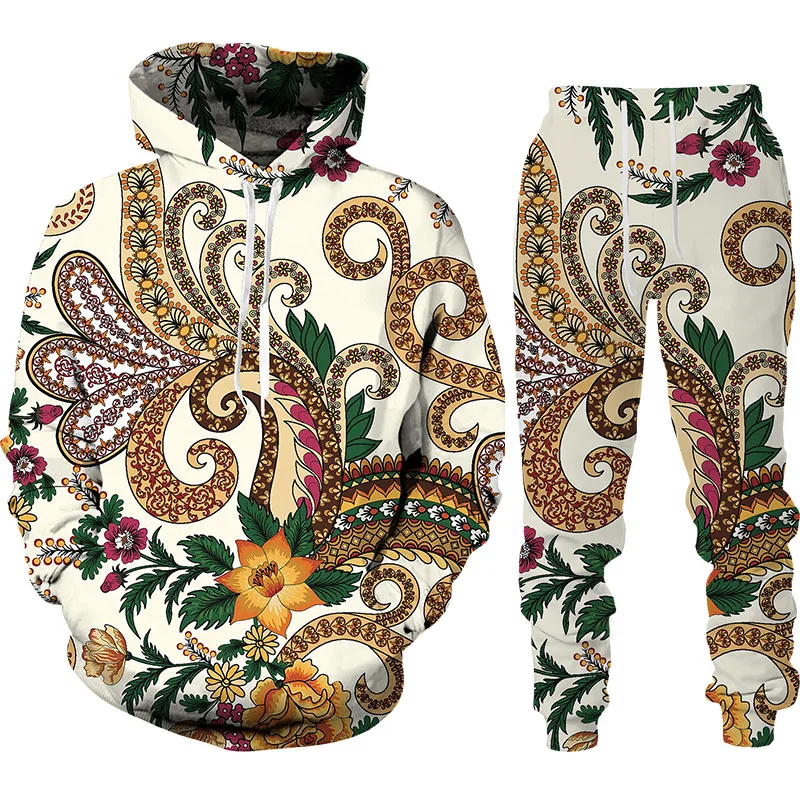 2022 spring and autumn new men's/women's sweater suit retro ethnic style hoodie + pants two-piece fashion casual clothing