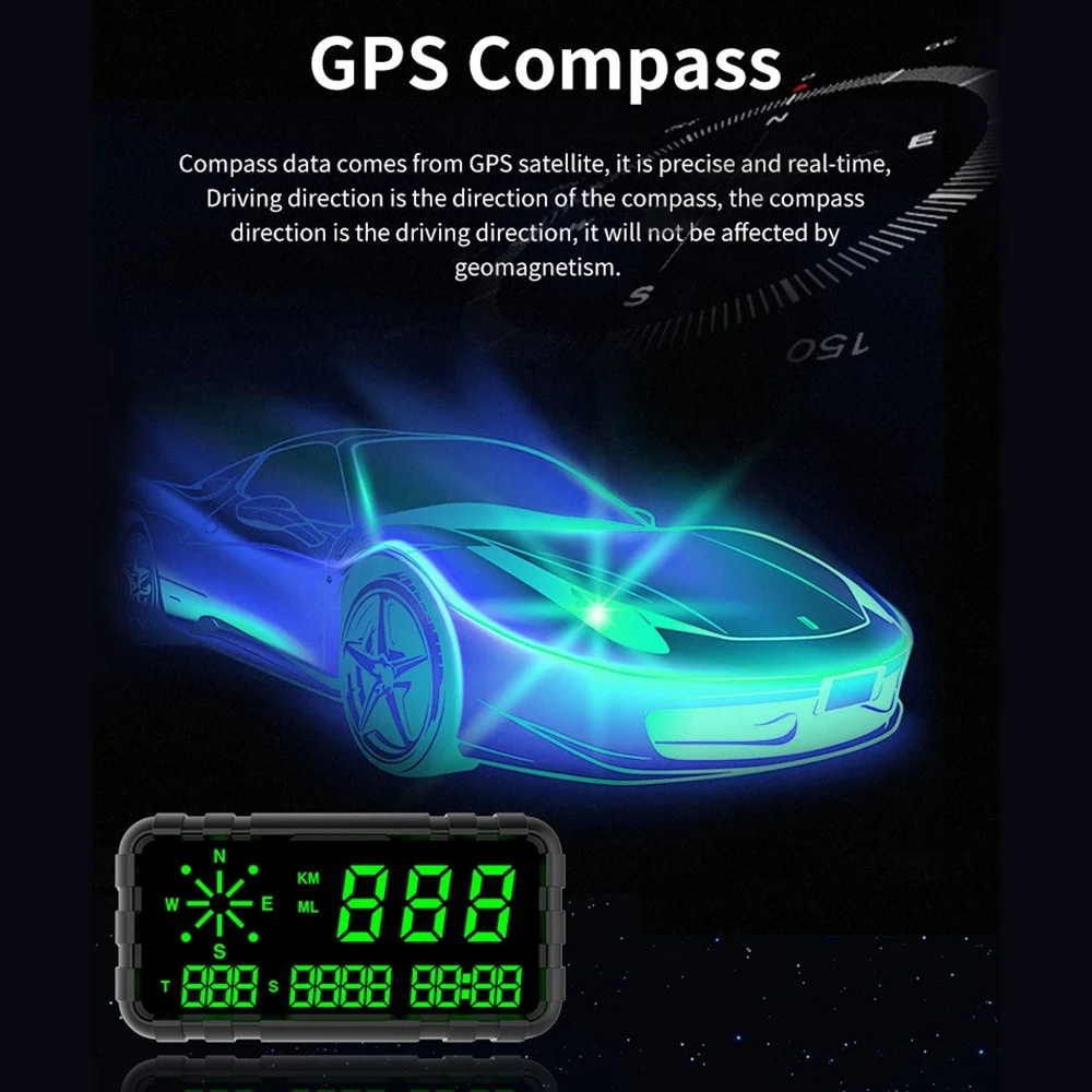 C3012 HUD Спидометр Одометр Компас Проекционный дисплей GPS Цифровой Большие шрифты