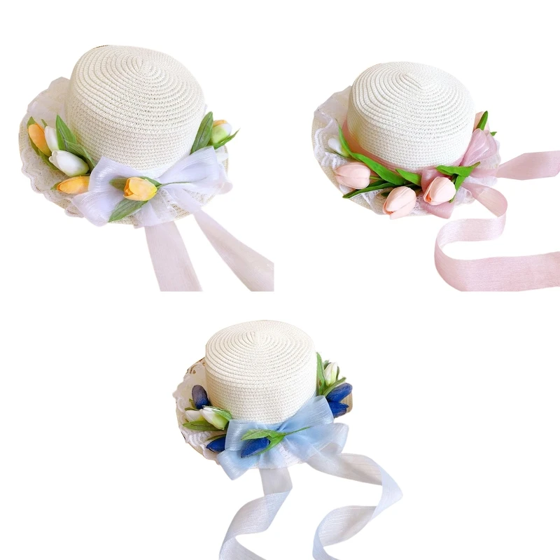 

Women's Flat-topped Sunshade Tulips Flat Hat Handmade for Sun Hat for Sum