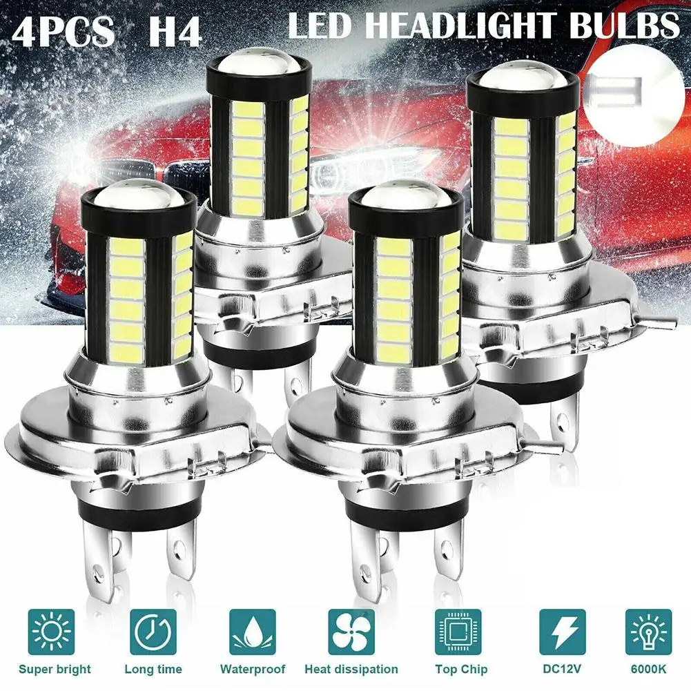 

4 Pcs H4 9003 HB2 6000k Car Led Headlight Kit High Low Beam Fog Driving Bulbs Replacement Lamp Ip67 Waterproof LED Car Lights