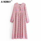 Винтажные шикарные женские элегантные розовые пляжные богемные платья миди с цветочным принтом, женское летнее платье Happie в стиле бохо, платья