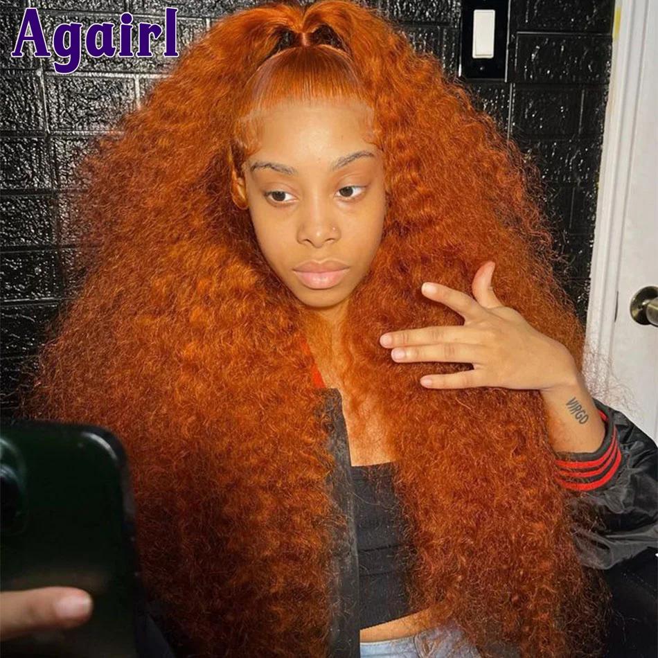 Ginger Orange 13x6 Lace Frontal Wigs 13X4 Glueless Kinky Curly Human Hair Wigs Dark Orange Jerry Curly 4X6 Lace Wigs for Women