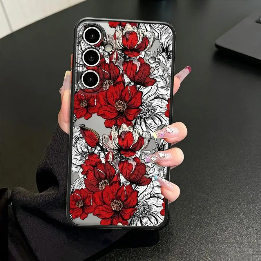Фото Чехол для Samsung Galaxy A35 A52S A72 A73 A33 A16 A15 A54 A17 A52 A56 A55 A34 A36 A53 A14 A23, чехол для телефона, красный цвет, магнолия №5