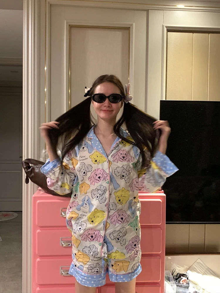 Интернет-знаменитости модный дизайн пижамы с длинными рукавами и мультяшным