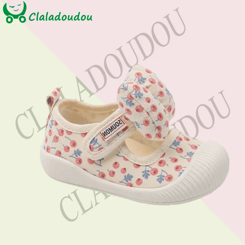 

Новинка 2023, Осенняя детская обувь с цветами, милая холщовая обувь с бантом, детская повседневная обувь для малышей, модные кроссовки из мягкой резины для маленьких девочек