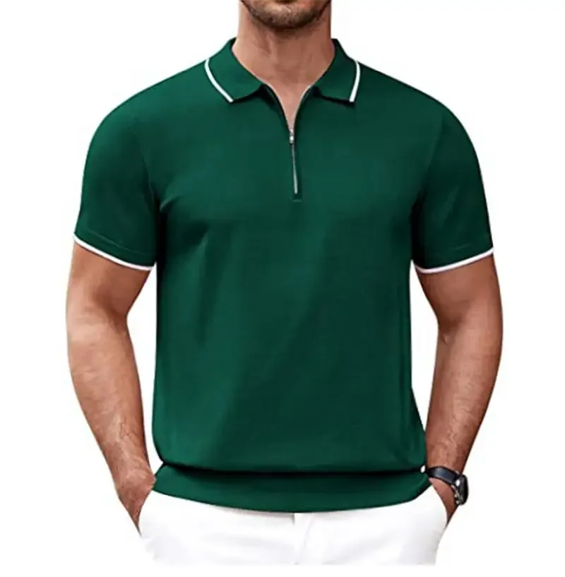 

Men's Short-Sleeved Business Polo Shirt, British Style, Urban Fashion, Casual Zipper, Knitted Lapel, Woolen, Summer, New, 2023