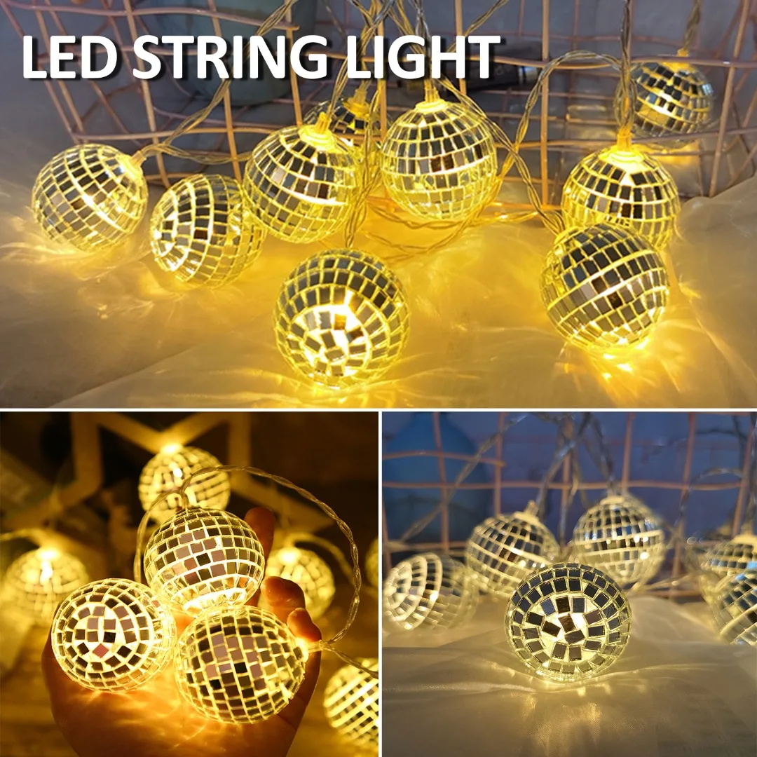 

3 V 10 LED Disco Mirror Ball Party String Light Christmas Lanterns Battery Operated Garden Home Terraces Decoration