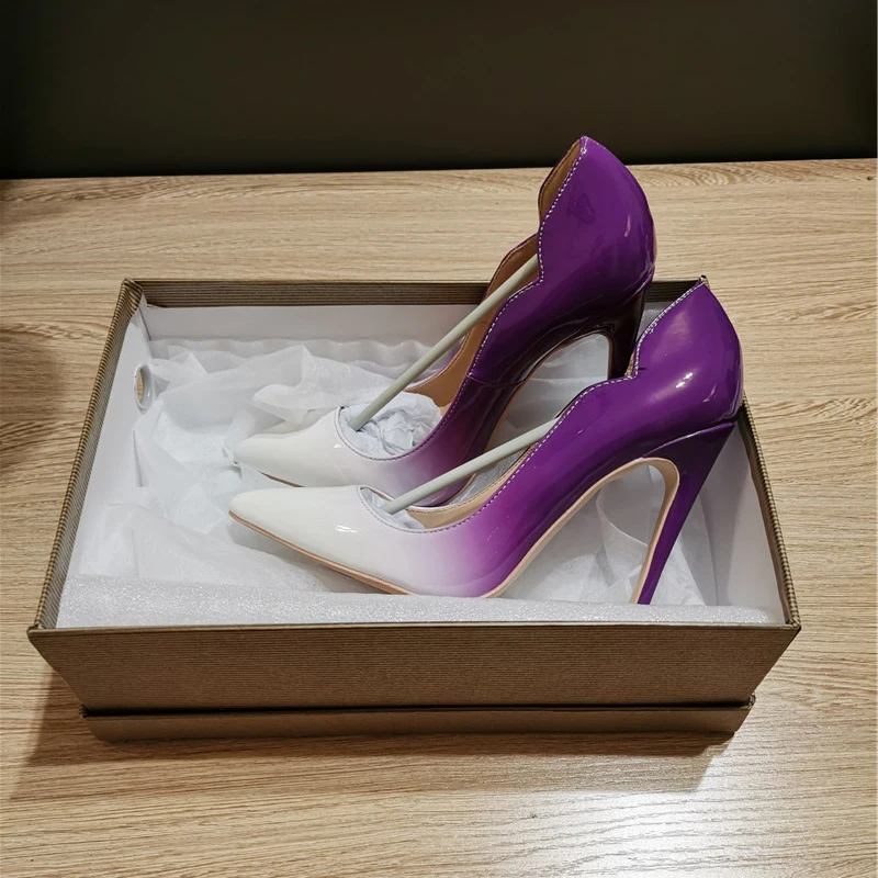 

Purple White Gradient Concise brand shoes plus size pointed 12cm high stiletto heels shallow classic women pumps QP042 ROVICIYA