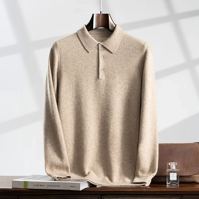Осень/зима новый однотонный пуловер-поло вязаный шерстяной топ мужская верхняя