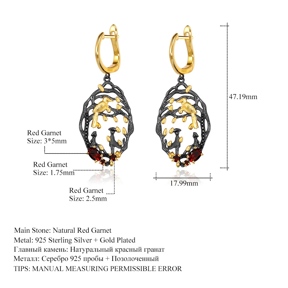 

genuine Luxury brand real jewels Designer Style 925 Silver Ear Pendant Dream Flower Design Natural Garnet Earrings high quality