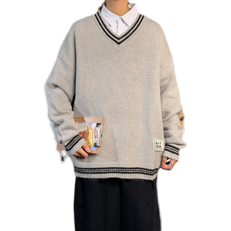 

Korean Version 2022 Autumn and Winter New V-neck Leisure Long Sleeve Sweater Youth Loose Fashion Sweater Men