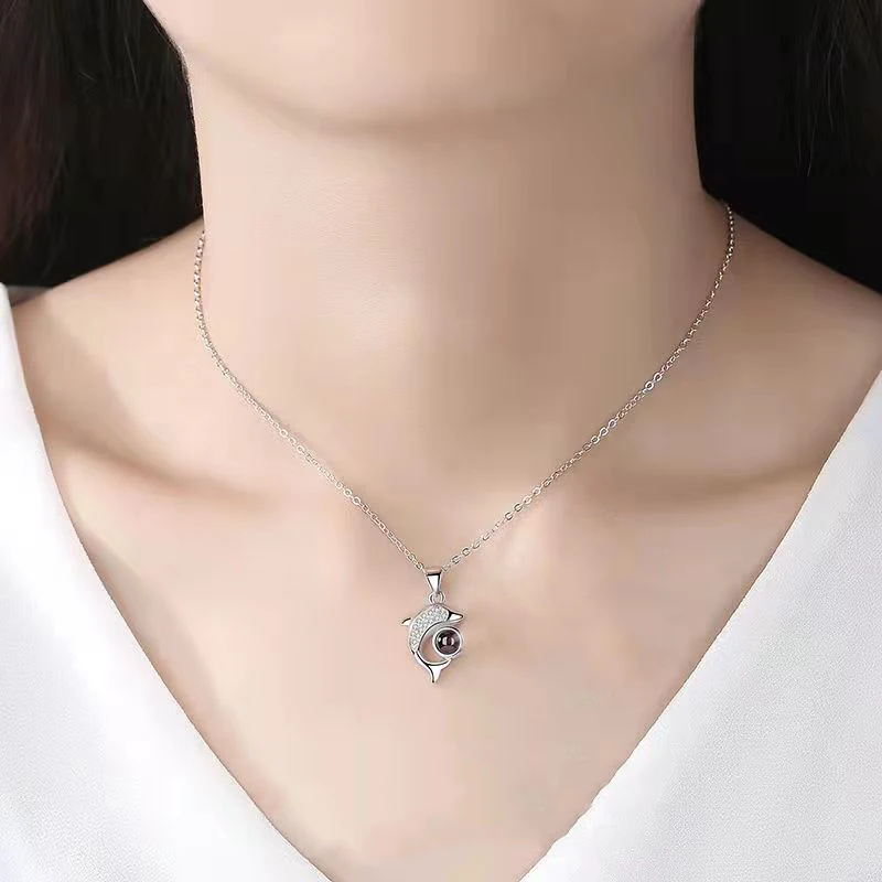 S925 Silver Zircon Dolphin Necklace For Women 2023 Hot Custom Phote Projection Jewelry Lover Girlfriend Birthday Party Gifts