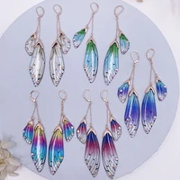 romantic rainbow gradient resin butterfly earrings for women mujer shiny rhinestone flake simulation insect wing dangle earrings