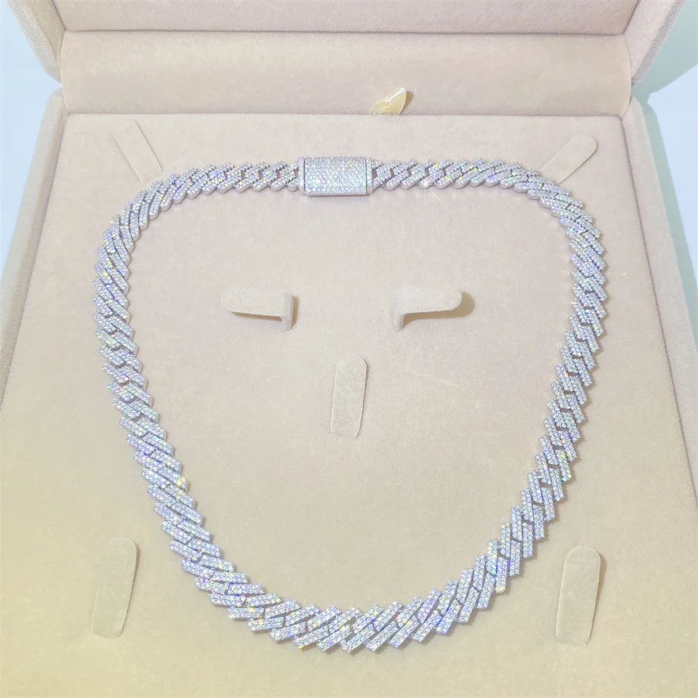 10mm Moissanite Necklace For Men S925 Silver Cuban Link Chain Choker Women Necklaces Pass Diamonds Tester With GRA Free Shipping