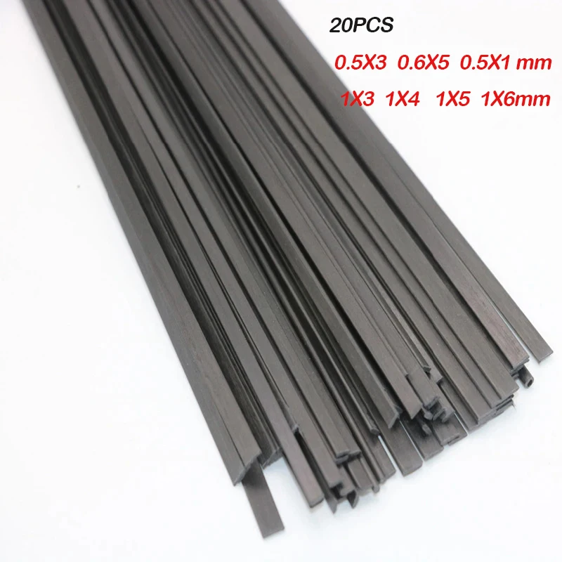 20 шт., лист из углеродного волокна диаметром 0,5x3 0,6x5 0,5x10 1x3 1x4 1x5 1x 6 мм, Длина 0,5 м/500 мм для радиоуправляемых моделей самолетов, квадрокоптеров