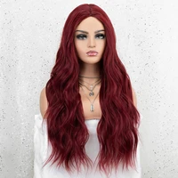 kryssma synthetic lace front wig burgundy lace frontal wigs for women long wave fiber hair cosplay wig for party