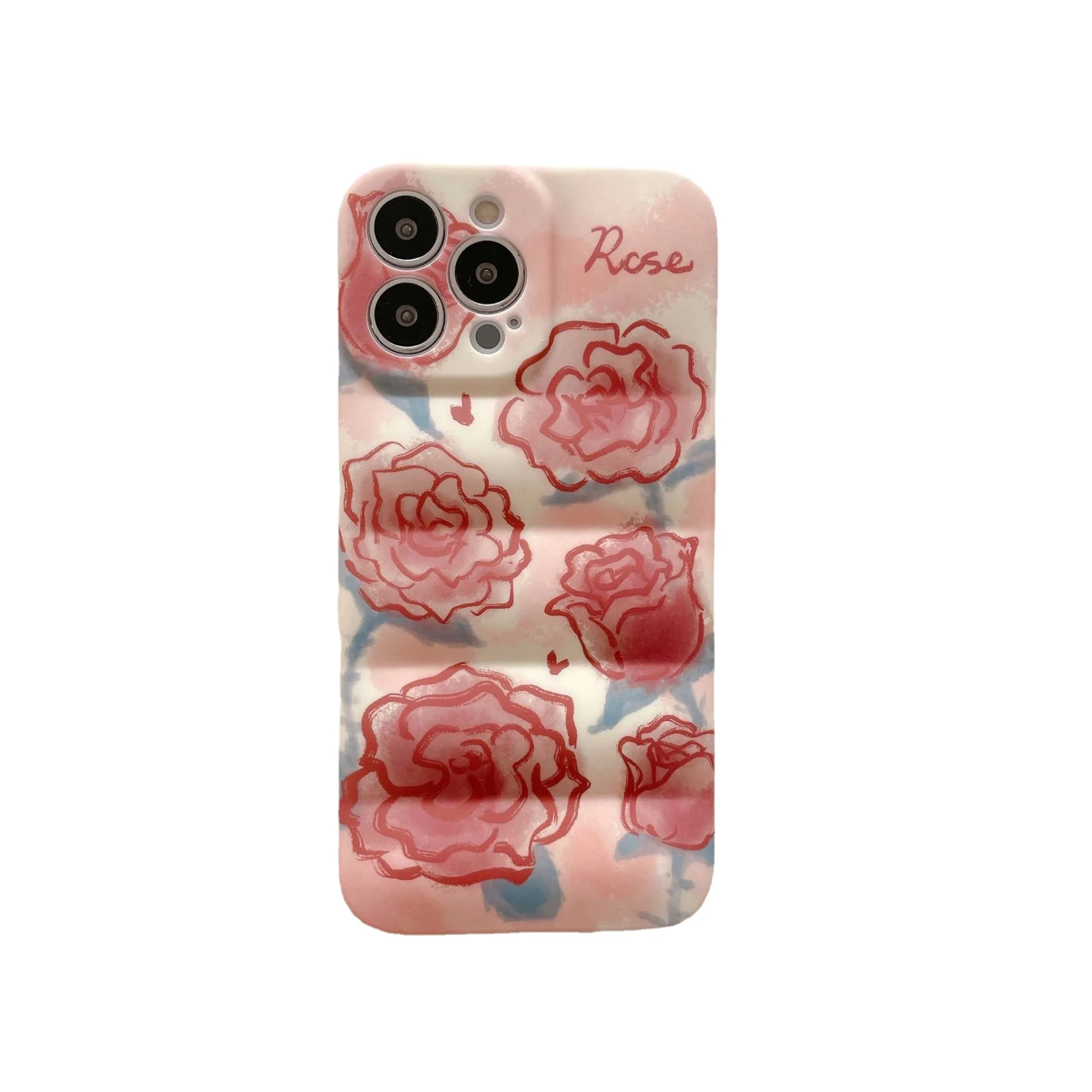 

Japanese Korean Style Puffer Case Rose Flower For IPhone 7 8 plus X XR XS 11 12 13 Pro Max Soft Silicone Protective Phone Cover