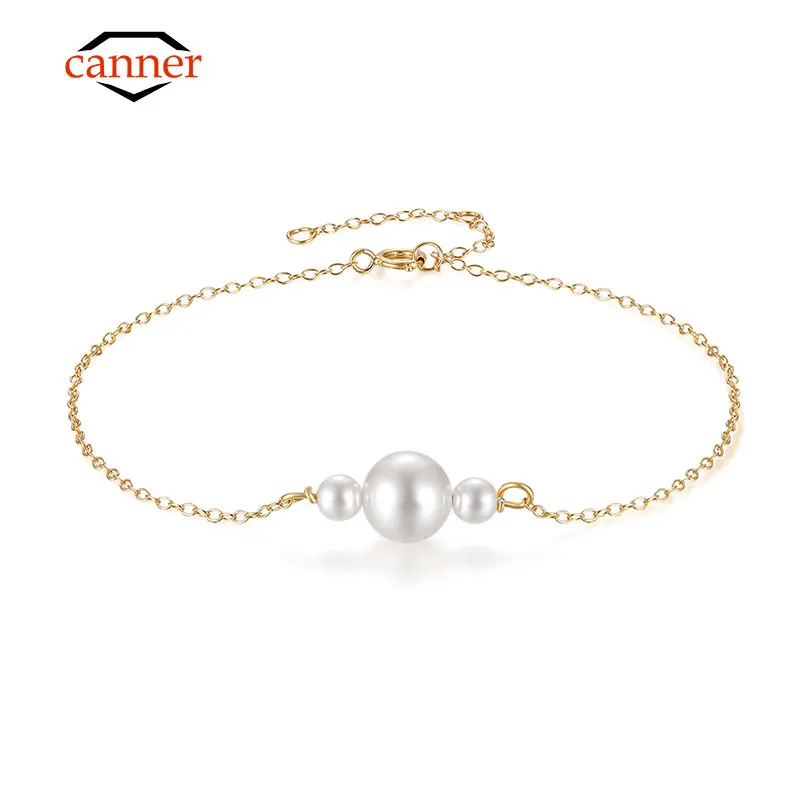 

CANNER Simple Classic Adjustable 925 Sterling Silver 18k Gold Plated Pearls Bracelet for Women Fashion Romantic Fine Jewelry