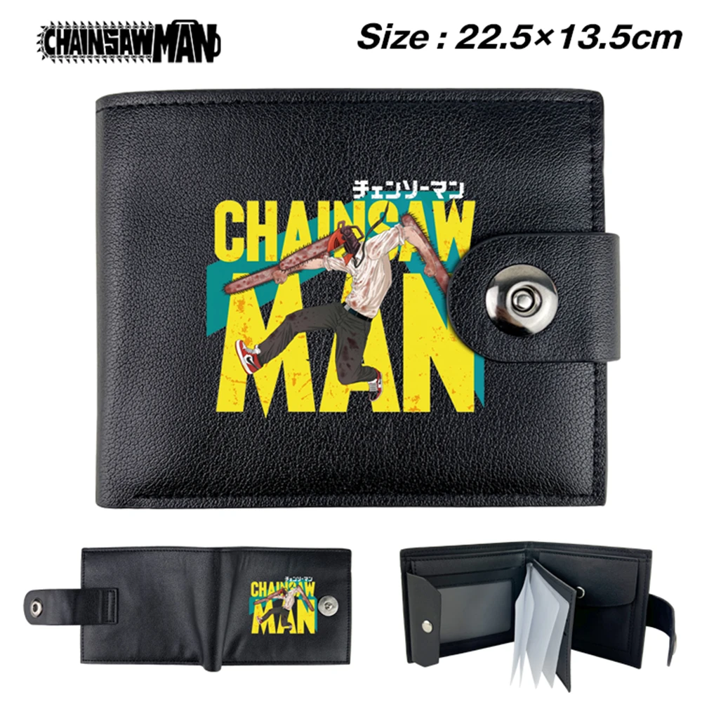 

Anime Chainsaw Man PU Print Wallet Boys Girls Short Bifold Purse Cartoon Button Coin Bag Student Pocket Card Photo Holder Gifts
